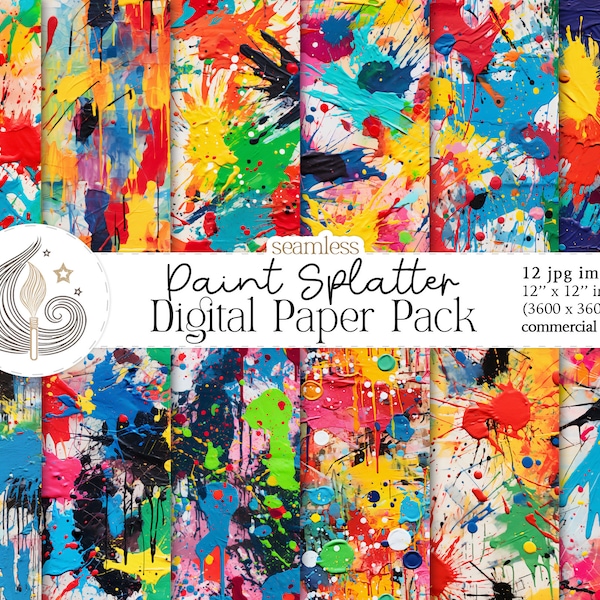 Paint Splatter Digital Paper | Brushstrokes Seamless Pattern | Paint Splatter Background | Abstract Contemporary Digital Paper Textures