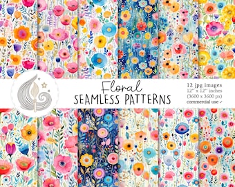 Floral Seamless Patterns: Modern Garden Digital Paper Pack With Bright ...