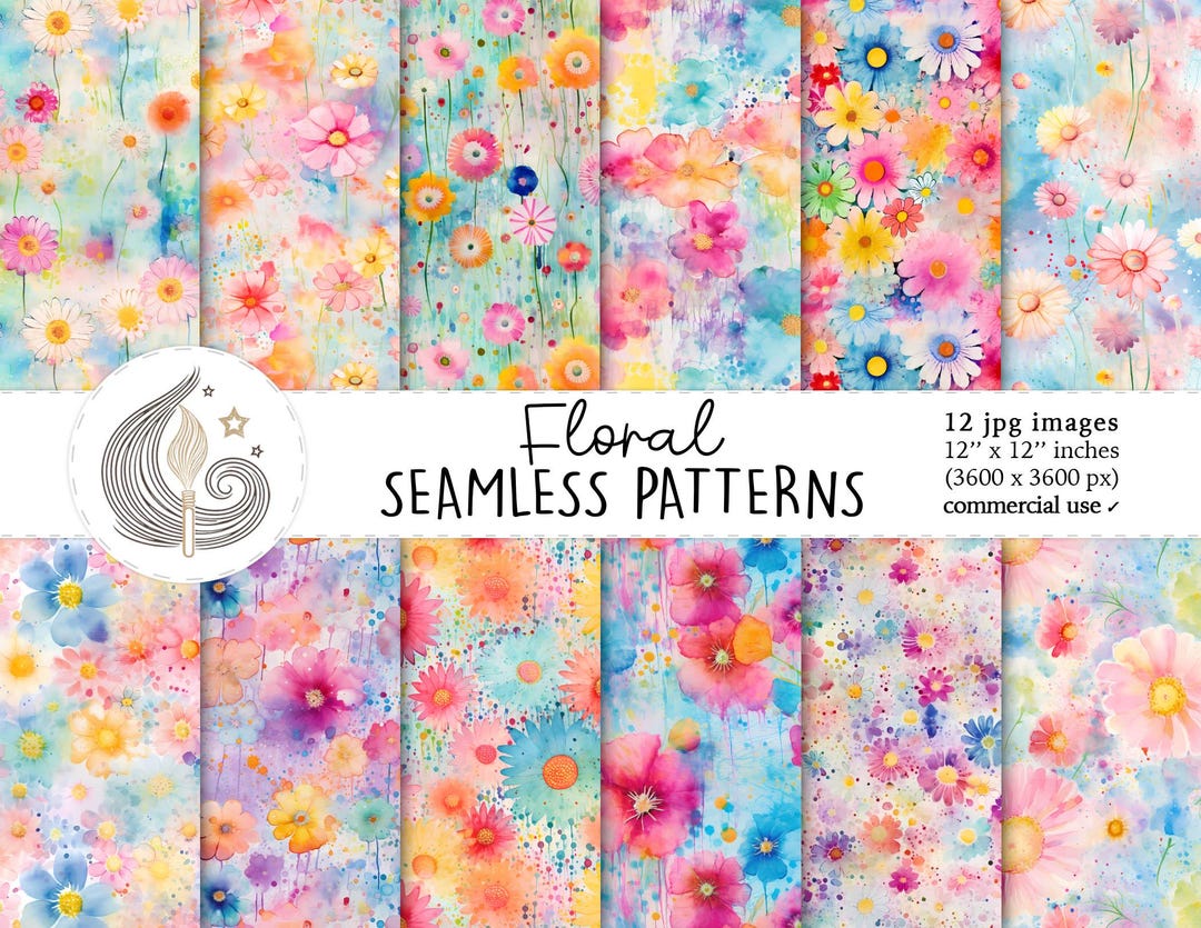 Floral Seamless Patterns: Pastel Watercolor Digital Paper Pack With ...