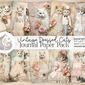 Kit de journal indésirable pour chats habillés vintage | Éphémères imprimables | Documents numériques | Pages de journaux indésirables | Feuilles de collage | Scrapbooking