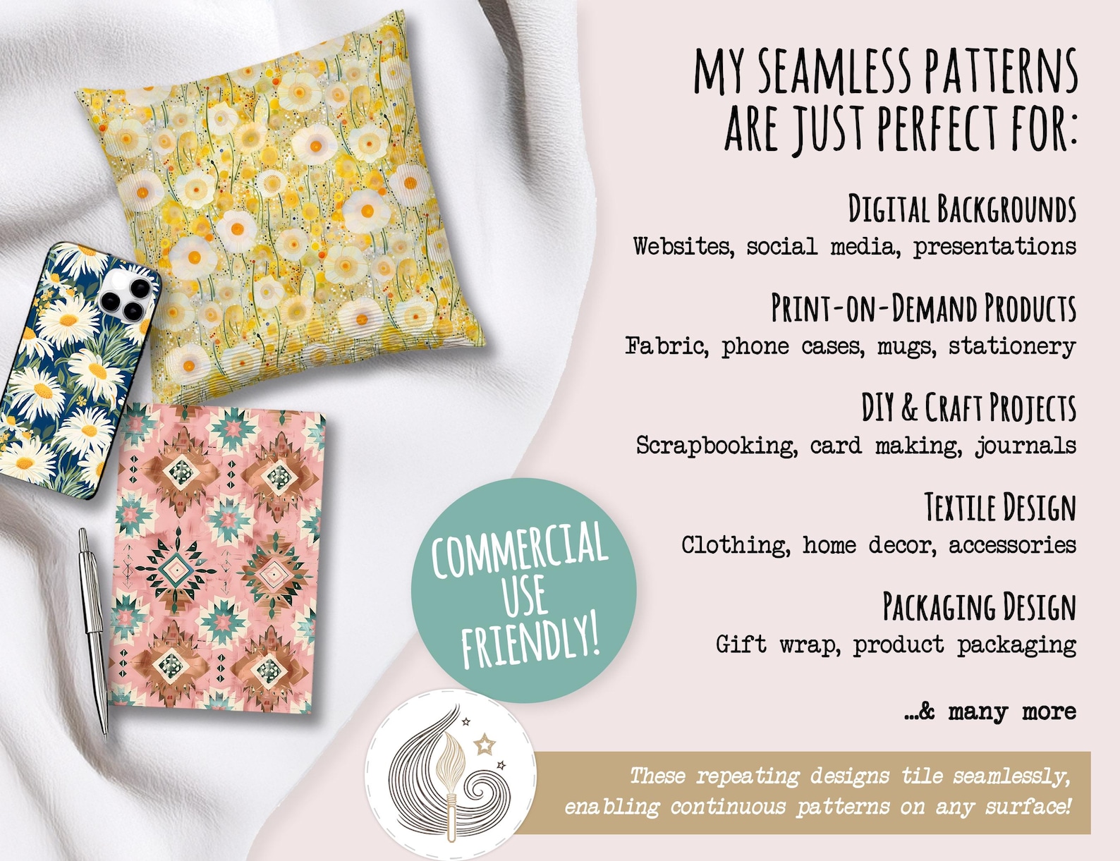 Floral Seamless Patterns: Hand Painted Watercolor Flower Digital Paper ...
