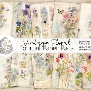 Vintage Floral Junk Journal-pagina's | Botanische afdrukbare kit | Shabby-chic ephemera | Pak plakboekpapier | Digitale collagevellen