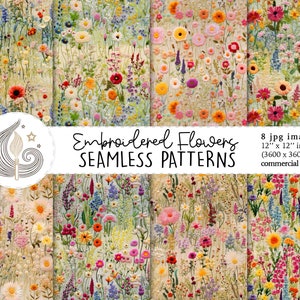 Seamless Floral Fabric Pattern | Commercial Use | 3d Seamless Floral Digital Paper | Boho Spring Wildflower Embroidery | Crafts | DIY