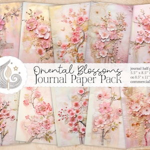 Oriental Blossoms Junk Journal Pages | Asian Digital Paper | Scrapbook Paper | Journal Supplies | Creative Projects | Crafting