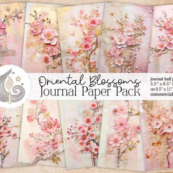 Oriental Blossoms Junk Journal Pages | Asian Digital Paper | Scrapbook Paper | Journal Supplies | Creative Projects | Crafting