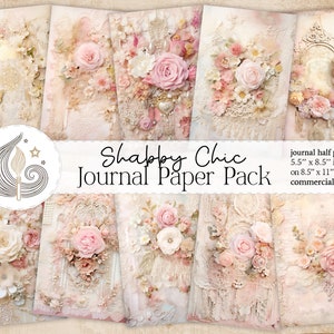 Shabby Chic Junk Journal Pages | Pastel Pink Gold Roses Floral Pearls Lace Journal Paper | Scrapbooking | Crafting | Card Making