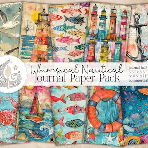 Páginas de diario náutico caprichoso / Papeles imprimibles oceánicos / Efímeras marítimas vintage / Kit de álbum de recortes de vida marina / Paquete de papel costero