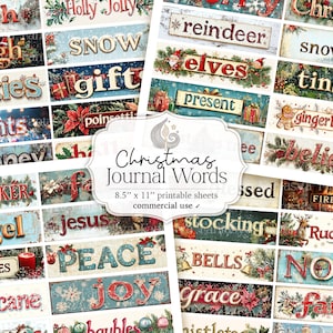Afdrukbaar junkjournaal kerstwoorden | Collageblad | Efemere woorden in digitale dagboeken | Plakboeken | Etiketten | Tags: