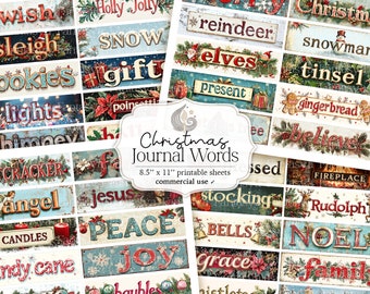 Christmas Journal Word Labels: Festive Holiday Theme Printable Ephemera Pack