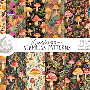 Motif champignon sans couture | Utilisation commerciale | Papier numérique champignon sans couture | Forêt lunatique bobo terreuse | Papier de scrapbooking