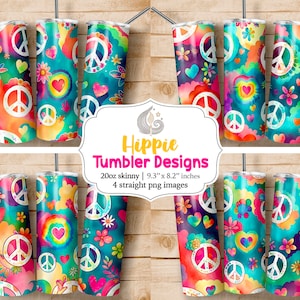 Hippie Tumbler Wrap | 20oz Skinny Tumbler Design | Peace Love Tumbler Png | Sublimation Designs | Retro | 70&#39;S 60&#39;S