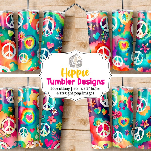 Hippie Tumbler Wrap | 20 Unzen dünner Becher Design | Frieden Liebe Becher Png | Sublimationsentwürfe | Retro | 70er 60er Jahre