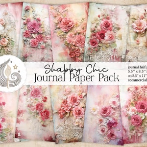 Diario basura Shabby Chic de media página / Rosas románticas / Materiales para diarios / Papel para álbumes de recortes / Kit de diario imprimible / Manualidades / Bricolaje