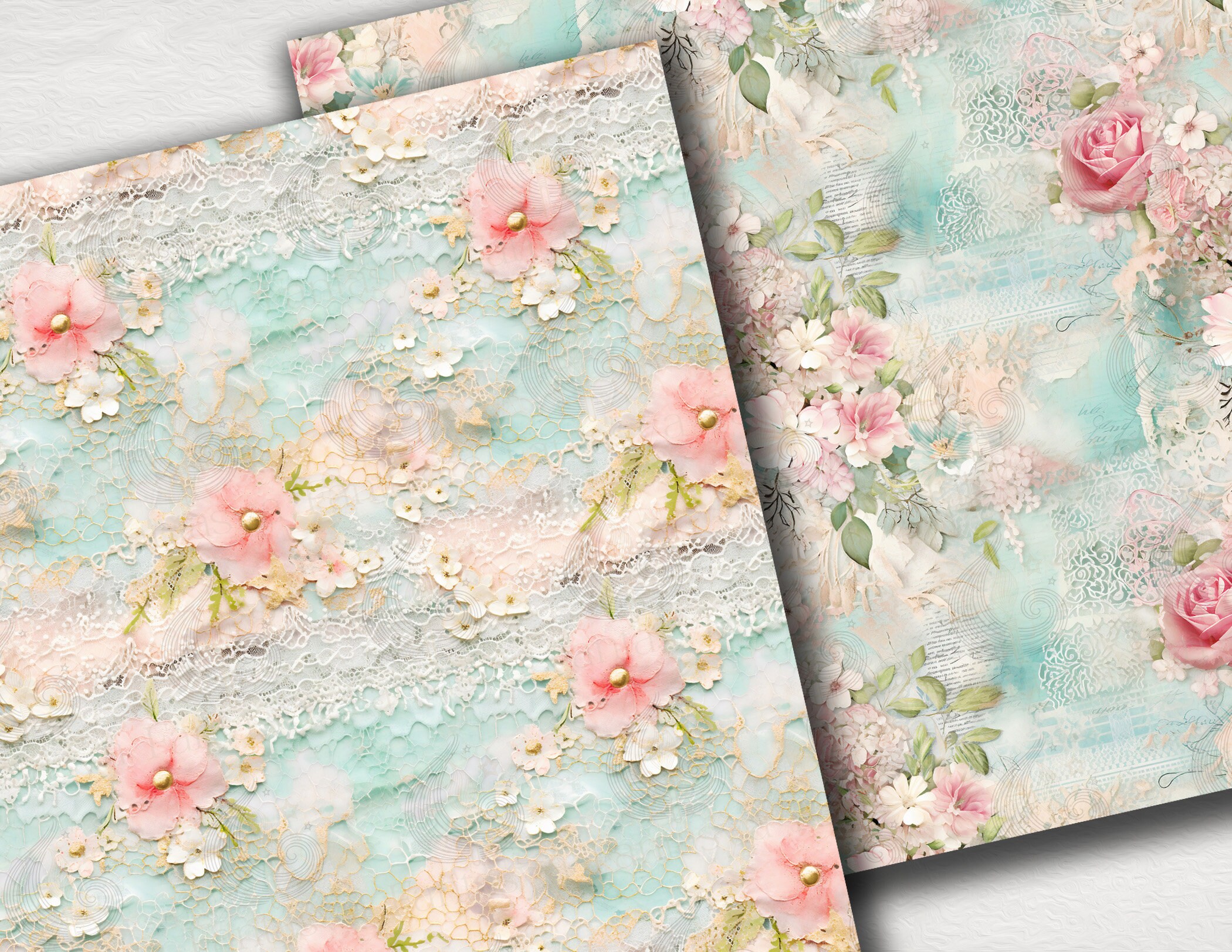 Shabby Chic Seamless Patterns: Vintage Floral Digital Paper Pack With ...