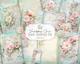Kit de diario basura shabby chic: Páginas imprimibles y adornos vintage en tonos pastel suaves