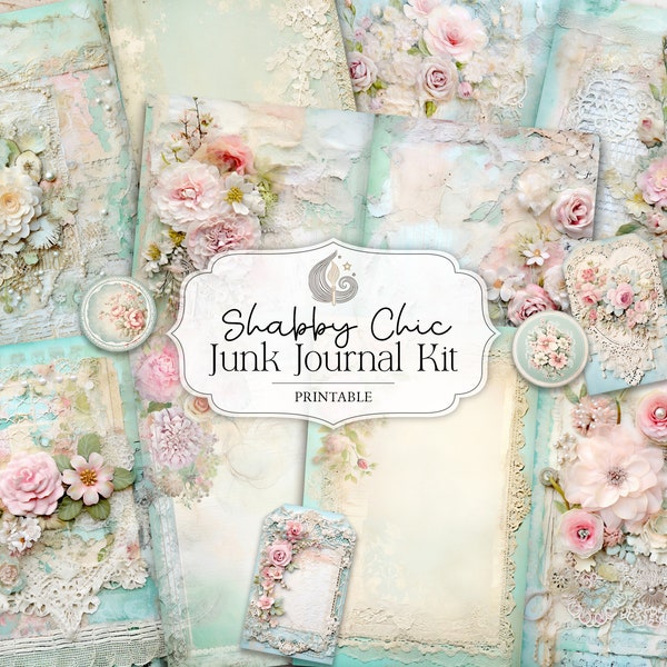 Kit de journal indésirable shabby chic | Pages de journal, articles, éphémères, étiquettes | Imprimables Shabby Chic | Kit de scrapbooking | Téléchargement numérique