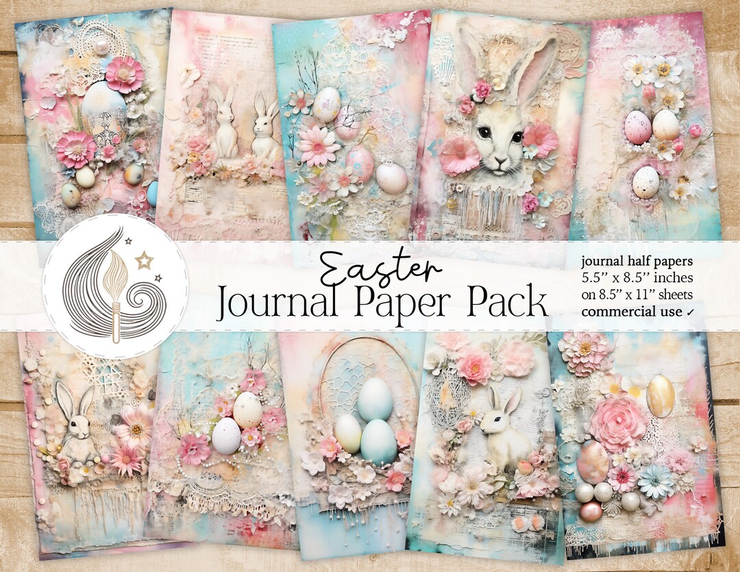 Easter Junk Journal Pages: Pastel Holiday Papers With Eggs, Bunnies ...