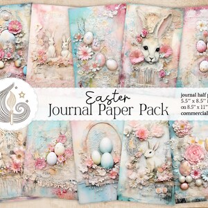 Kit de journal indésirable de Pâques | Lapin de Pâques pastel vintage Shabby Chic | Oeufs de Pâques | Pages de journal indésirable imprimables | Artisanat en papier | Cartes