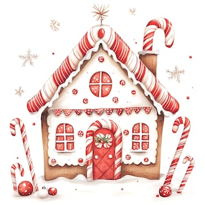 Pacote de Clip Art de Casa de Gengibre | 12 Imagens de Aquarela Jpg | Criação de Cartões | Scrapbooking | Artesanato | Diário de Junk | Faça Você Mesmo | Imprimíveis