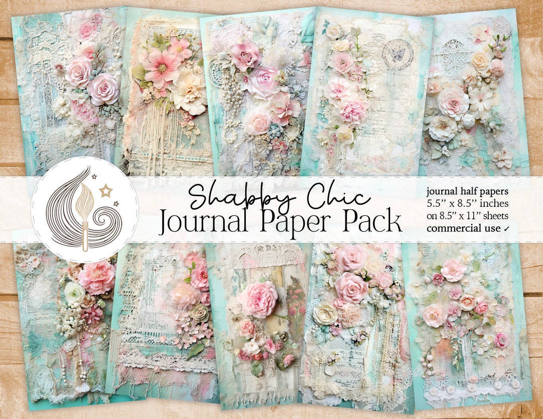 Shabby Chic Junk Journal Pages: Soft Pastel Papers With Vintage Florals ...