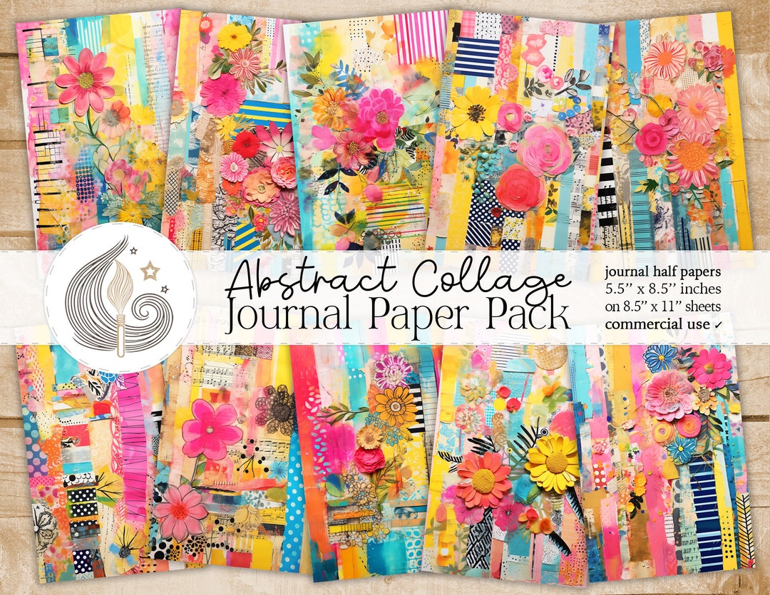 Abstract Collage Junk Journal Pages: Colorful Mixed Media Papers With ...