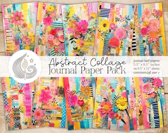 Abstract Collage Junk Journal Pages: Colorful Mixed Media Papers with Layered Artistic Textures