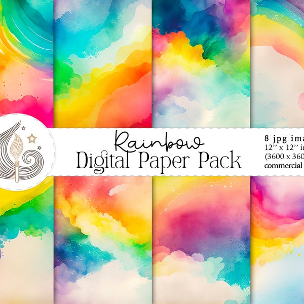 Rainbow Digital Paper | Watercolor Texture | Commercial Use | Watercolor Papers | Paper Crafts | Scrapbooking | Backgrounds