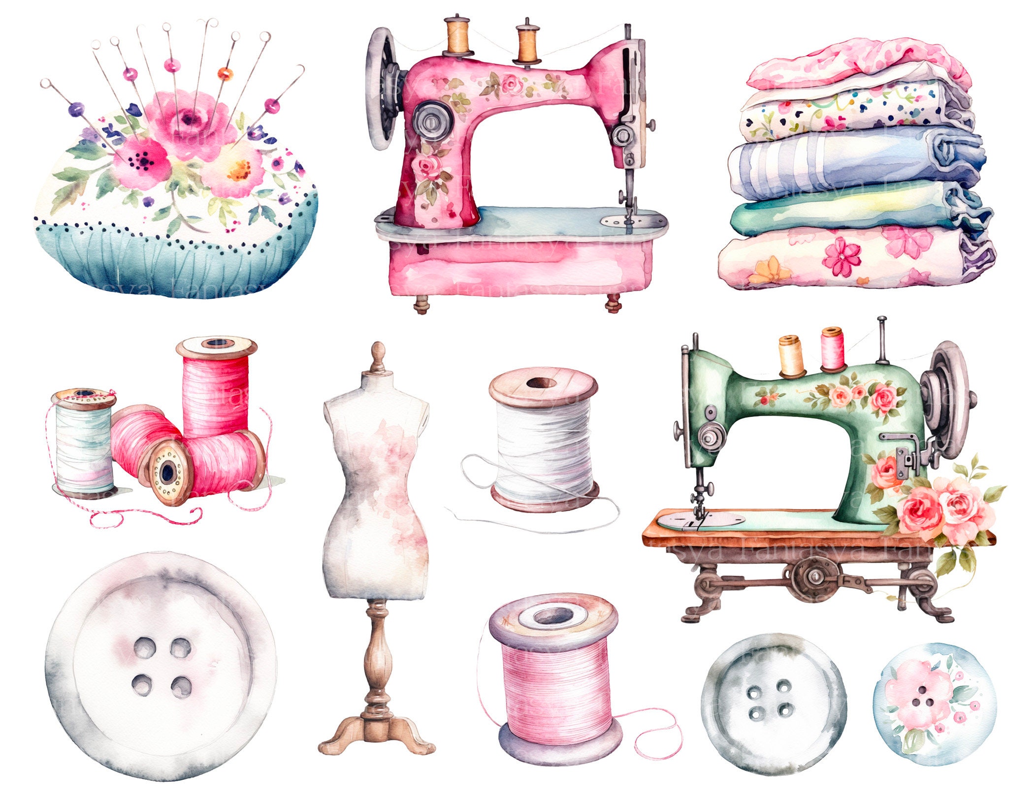 Watercolor Sewing Clipart Sewing Machines Clipart Instant - Etsy UK