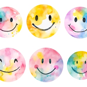 Watercolor Smiley Faces Clipart Pack: Colorful Happy Faces (PNG) - Etsy