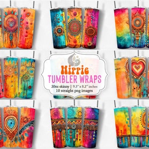 Hippie Tumbler Wrap Sublimation Png | 20oz Tumbler Wrap Png | Tribal Hippie Style | Ethnic Retro Groovy | Tie Dye | Commercial Use