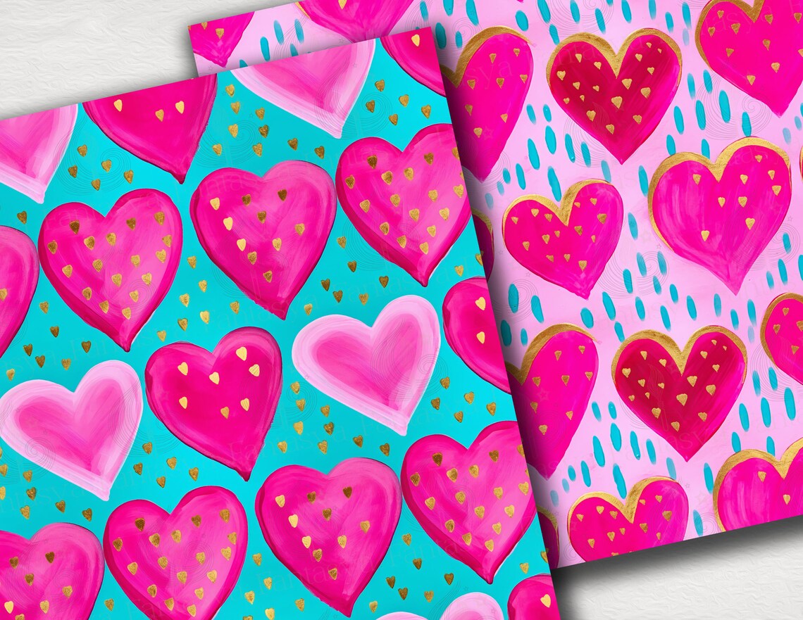 Playful Hearts Seamless Patterns: Bright Valentine Digital Paper Pack ...