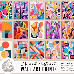 Può includere: Set di 15 stampe d'arte da parete astratte vibranti in vari colori e forme geometriche. Ogni stampa misura 40,6 cm per 50,8 cm e ha una risoluzione di 4800 pixel per 6000 pixel.