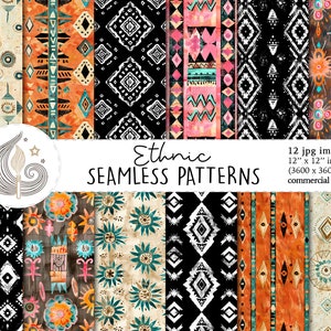 Motif aztèque sans couture | Utilisation commerciale | Papier numérique ethnique sans couture | Indien tribal navajo bohème chic du sud-ouest | Papier de scrapbooking