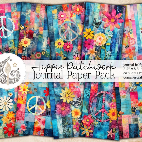 Hippie Patchwork Junk Journal | Printable Pages | Groovy Paper Pack | Retro Digital Paper | Boho Scrapbook Paper | Vibrant Colors