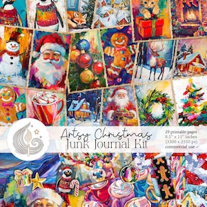 Artsy Christmas Junk Journal Kit | Vintage Ephemera Printable Pages | Holiday Scrapbook Supplies | Festive Crafting Kit for Journaling
