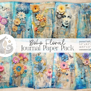 Boho Floral Junk Journal Kit | Boho Blumen | Druckbare Seiten | Digitaler Download | Kommerzielle Nutzung | Kartengestaltung | Papiermodelle | Selbergemacht