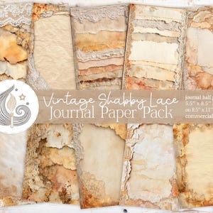 Vintage Shabby Lace Junk Journal Pages | Printable Half Papers | Torn Lace Collage Paper Pack | Scrapbooking Supplies | Card Making | Diy
