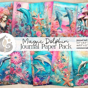 Dolphin Junk Journal Paper Pack / Tema oceano magico / Stelle marine, corallo, perle / Pagine di diario stampabili / Artigianato / Album di ritagli / Biglietti