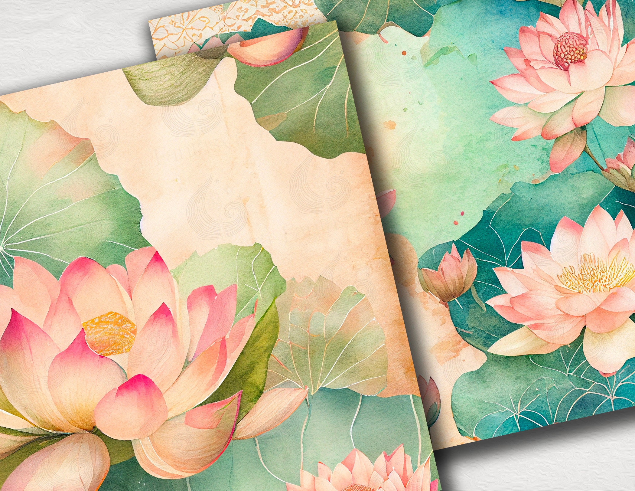 Watercolor Lotus Flower Printable Digital Paper Scrapbook Etsy