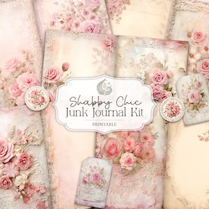 Kit diario spazzatura Shabby Chic / Rose rosa vintage / Effimera stampabile / Kit diario spazzatura digitale / Kit album di ritagli / Carta digitale