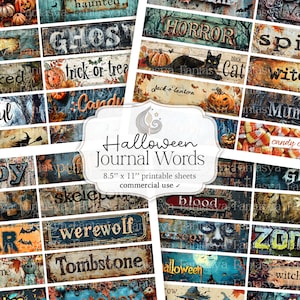 Diario spazzatura stampabile Parole di Halloween / Foglio collage / Diario digitale Parole Effimera / Scrapbooking / Etichette / Tag