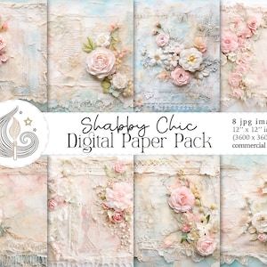 Carta digitale Shabby Chic Rose / Carta per album di rose vintage / Carta per lavorazione floreale / Uso commerciale / Download istantaneo