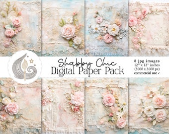Shabby Chic Rose Digital Paper | Vintage Roses Scrapbook Paper | Floral Crafting Paper | Commercial Use | Instant Download