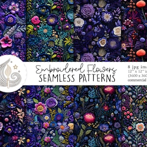 Motif floral sans couture | Utilisation commerciale | Papier numérique floral 3D à répétition | Motif de broderie fleur violette | Artisanat | Bricolage