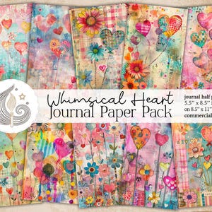 Skurril Herz Collage Journal Kit | Pastellfarbenes Digital Paper Pack | Druckbare Junk Journal Seiten | Niedliches Scrapbook Papier | Kartenherstellung
