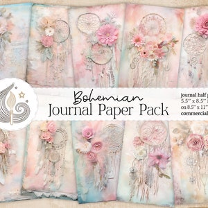 Kit de diário de lixo Boho Shabby Chic | Páginas para impressão | Tons Pastel Suaves | Rendas e apanhadores de sonhos | Fabricação de cartões | Artesanato | Página de recados