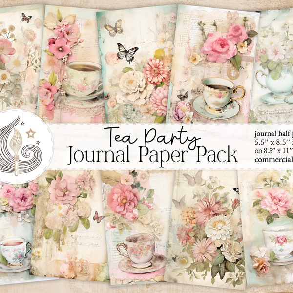 Tea Party Junk Journal | Shabby Chic Paper | Vintage Tea Time Digital Papers | Florals & Teacups | Journaling Supplies | Scrapbooking