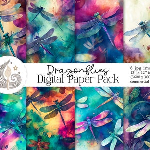 Dragonfly digitaal papier | Aquarel libellen | Commercieel gebruik | Plakboek | Journaliseren | Kaarten maken | Digitale Achtergronden