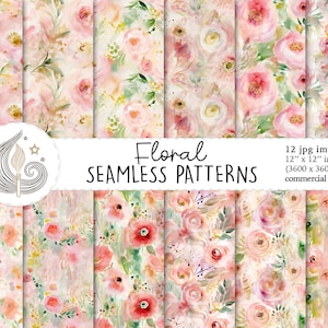 Seamless Floral Pattern | Commercial Use | Seamless Floral Digital Paper | Watercolor Dusty Rose Pink Flowers | Scrapbook Paper