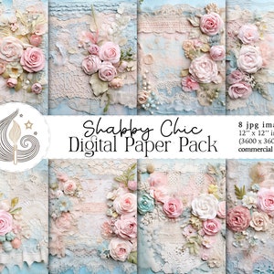 Shabby chic digitaal papier | Digitale download | Rozen | Kant | Plakboekpapier | Vintage papierpakket | Achtergrond | Commercieel gebruik